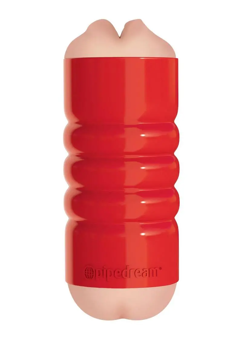 Pipedream Extreme Toyz Tight Grip Mouth & Ass Masturbator - Mouth And Butt - Red/Vanilla 1
