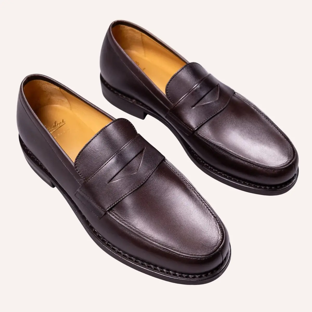 Brown Leather Rubber Sole Adonis Loafers 1