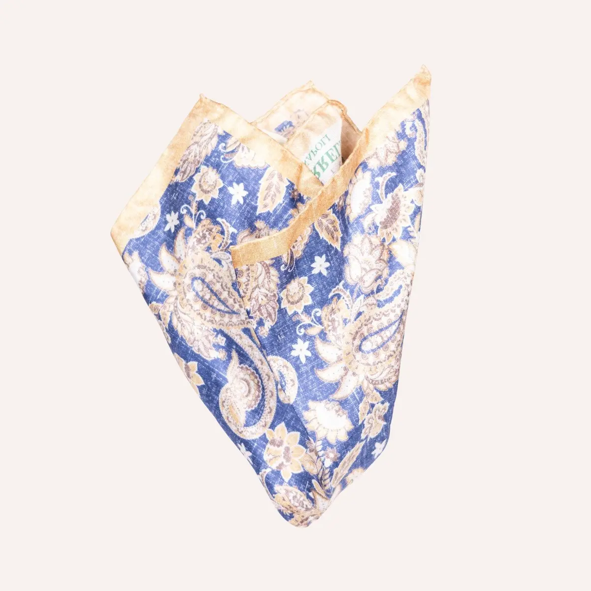 Blue Beige Paisley Pattern Pocket Square 1