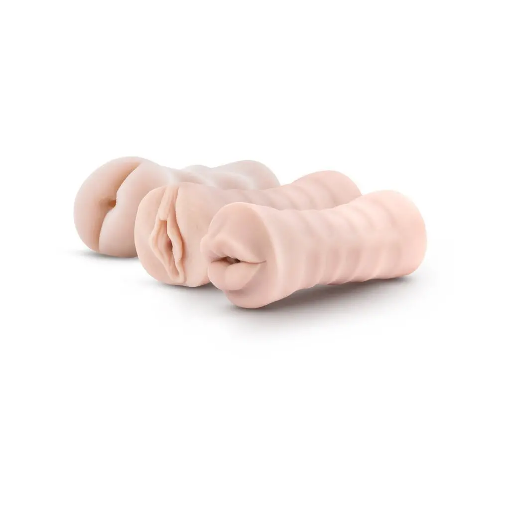 M For Men - 3-Pack Self-Lubricating Vibrating Stroker Sleeve Kit - Vanilla 1