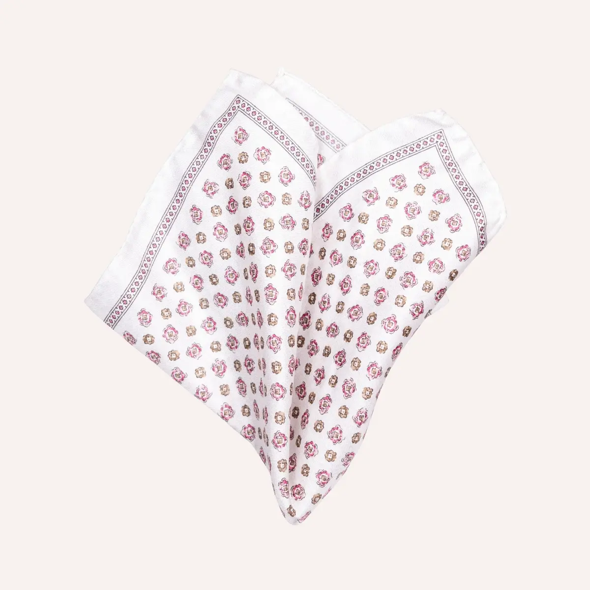 Ecru Brown Rose Flower Pattern Pocket Square 1