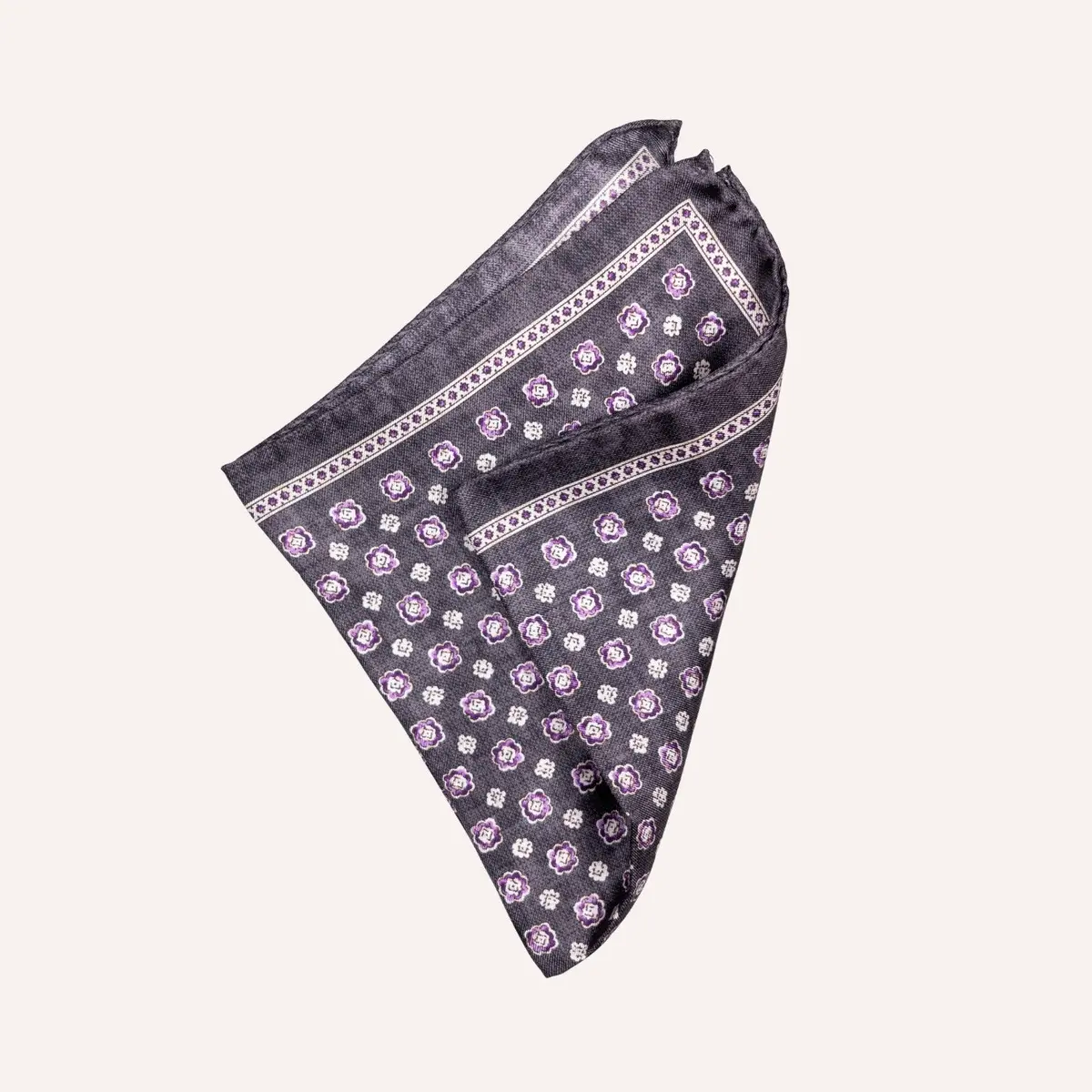 Washed Black Purple Flower Pattern Pocket Square 1