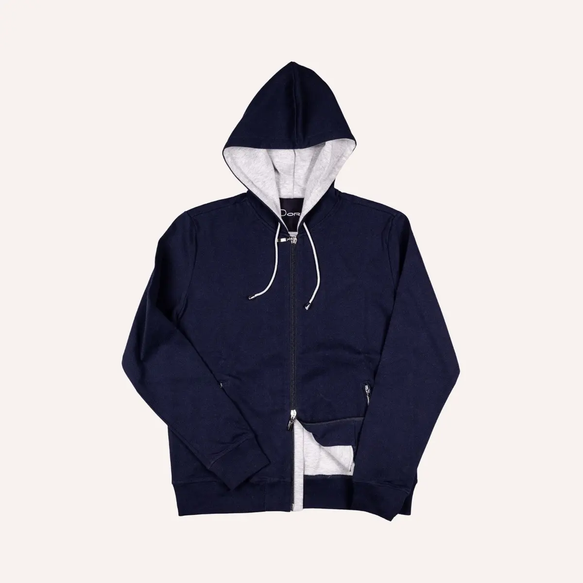 Navy Cotton Jersey Zip Hoodie 1