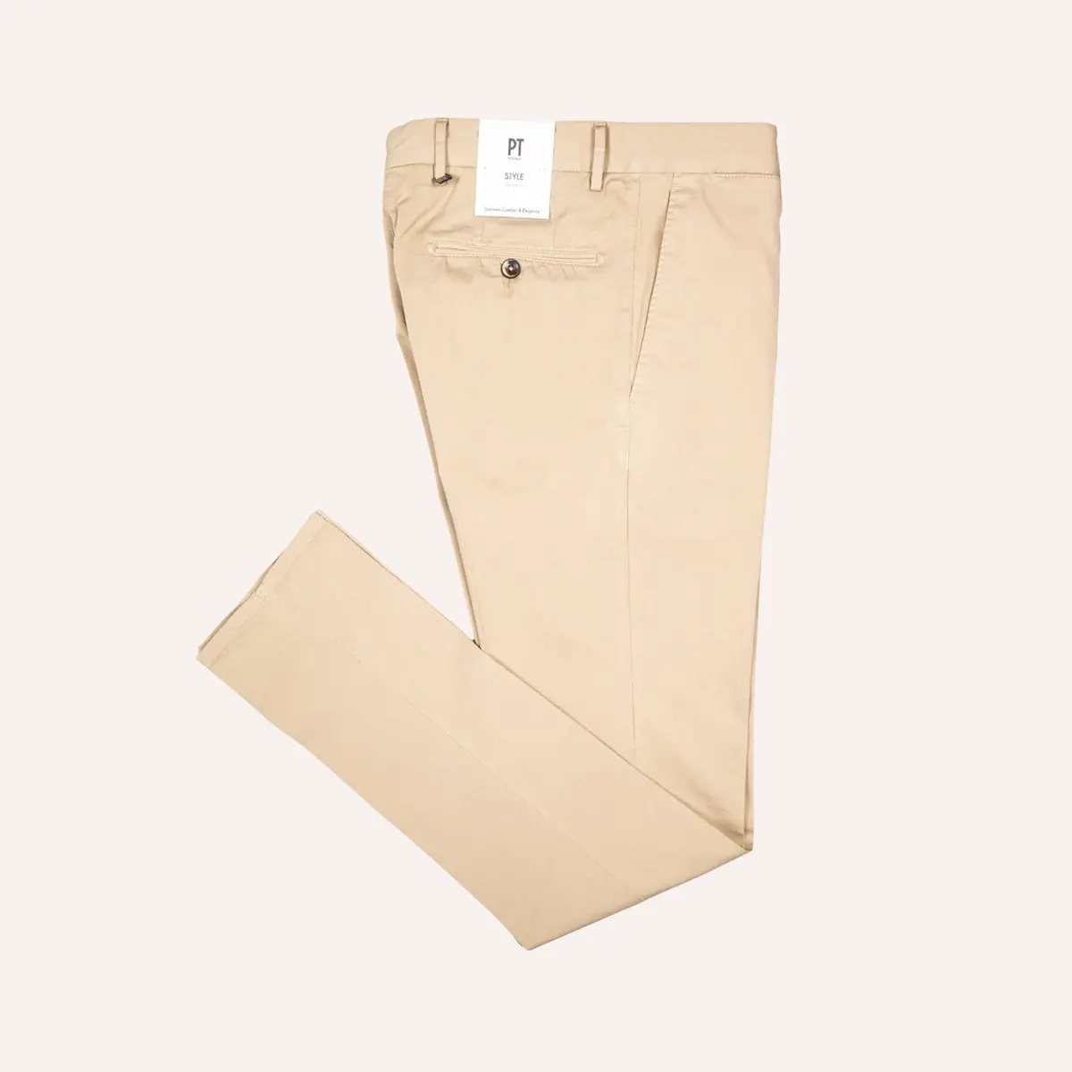 Beige Cotton Silk Slim Fit Chino Trouser 1