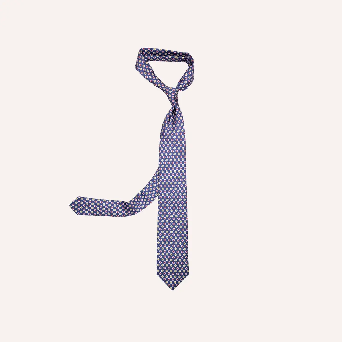 Blue Flower Geometric Pattern Silk Tie 1