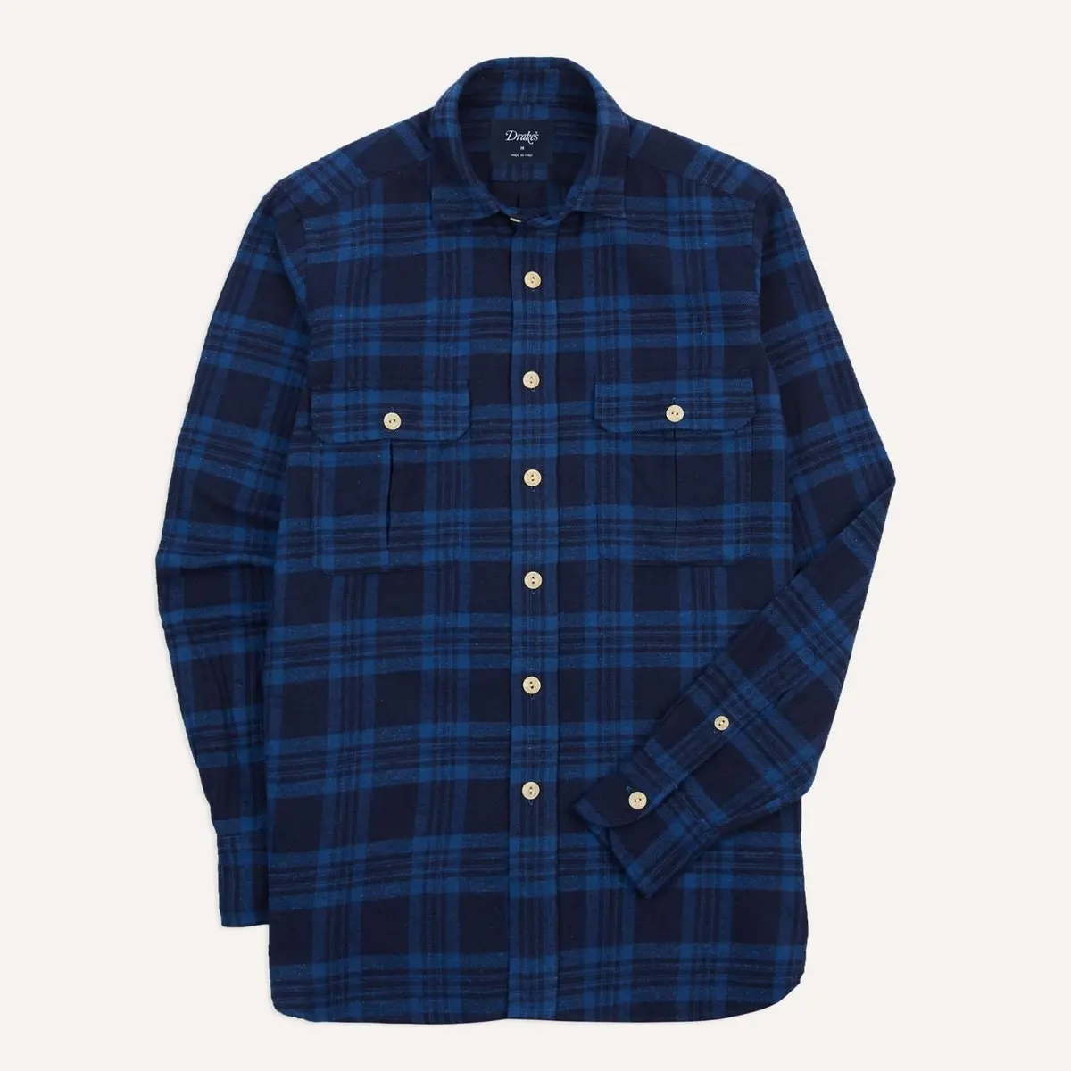 Navy & Blue Slub Brushed Cotton Work Shirt 1
