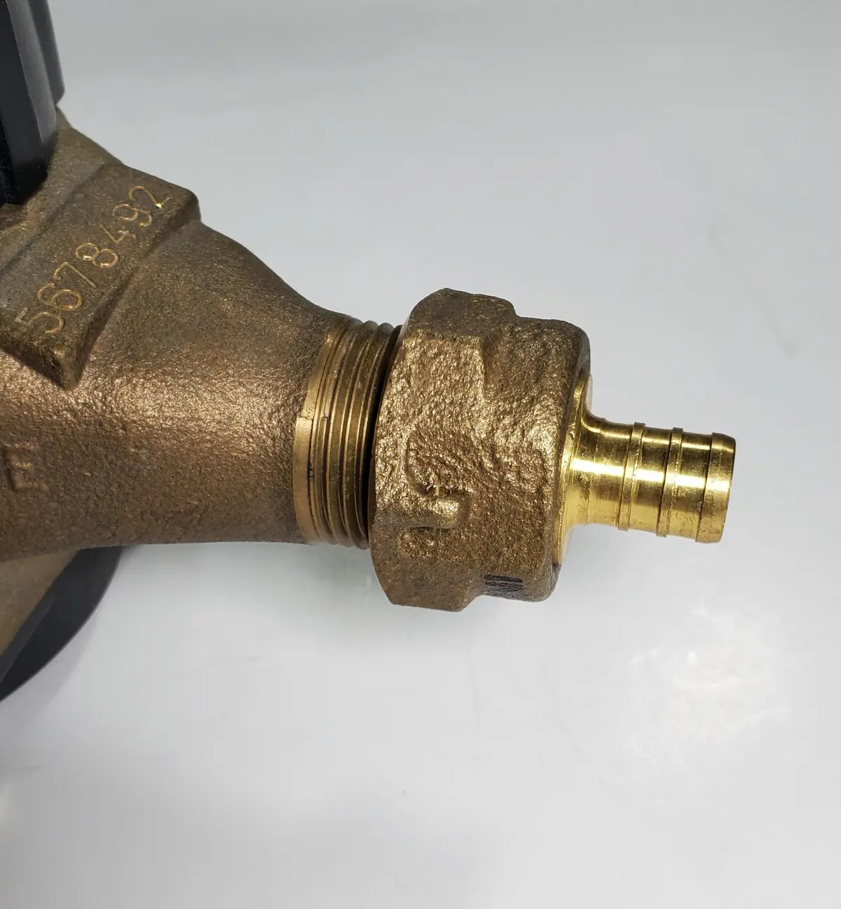 5/8" Water Meter Coupling, Lead Free Brass, Swivel Nut X 1/2 Pex  Tubing Barb 1