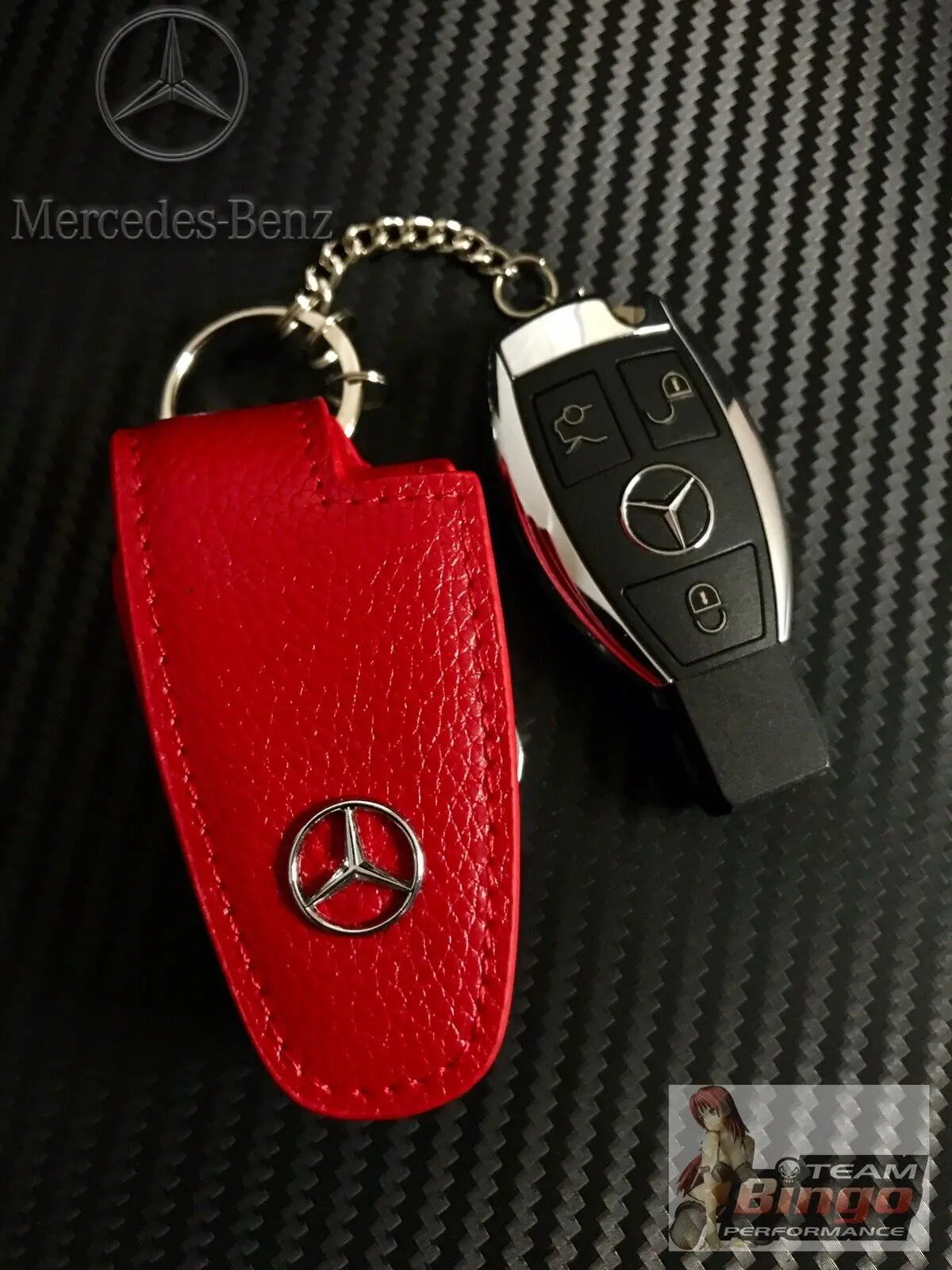 Mercedes Benz & Amg Perfect Fit Red Leather Key Case Key Fob Holder Aud Stock 1