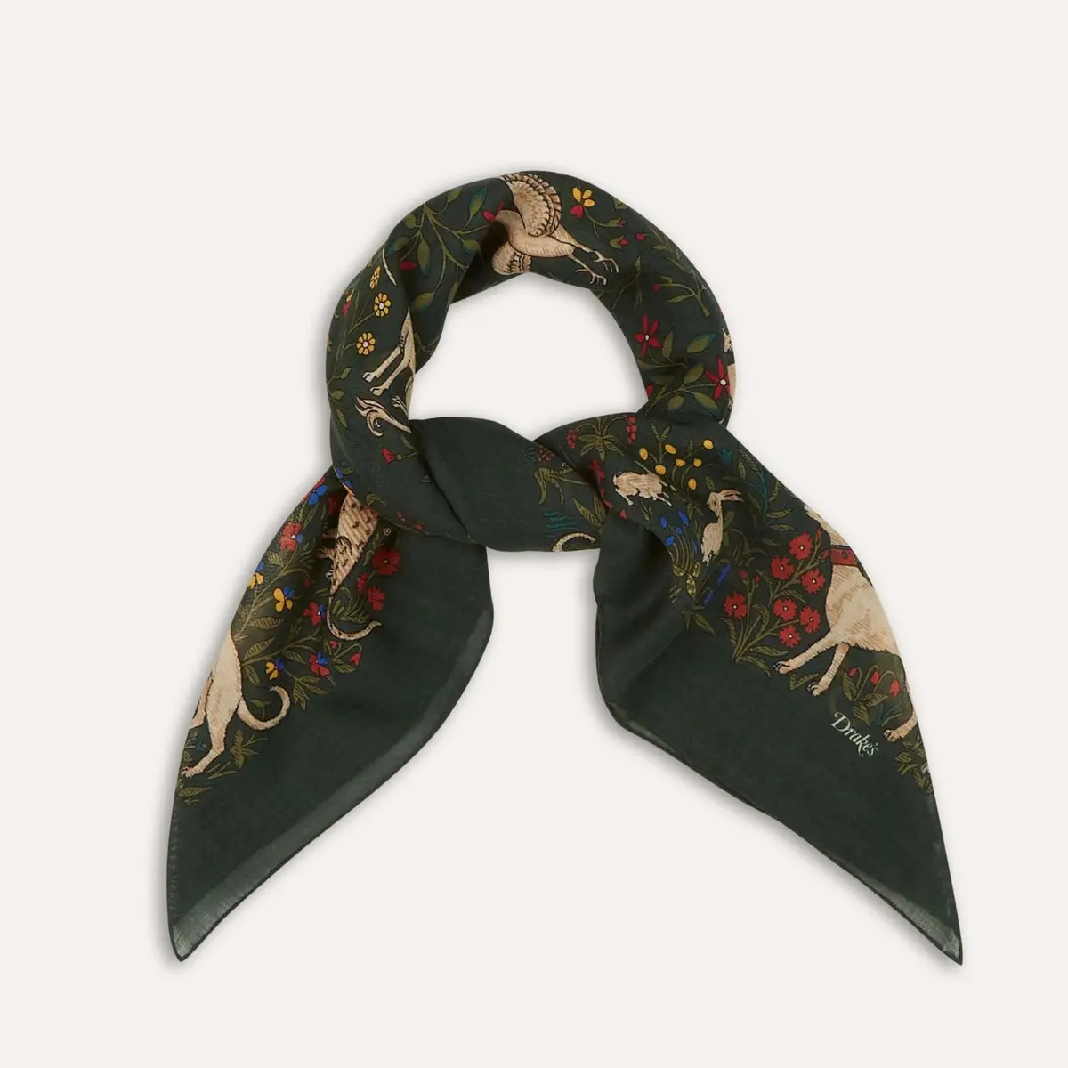 Green Unicorn Garden Wool Silk Square Scarf 1