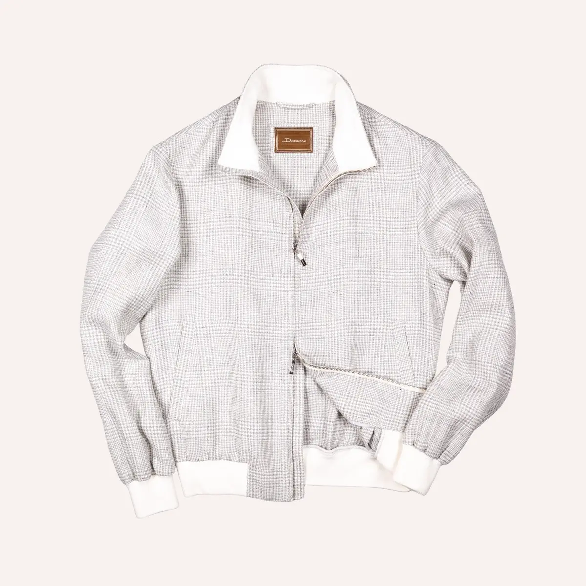 Grey Glencheck Linen Wool Bomber Jacket 1