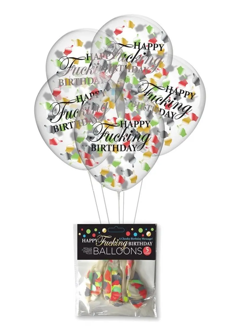 Happy F'n Birthday Confetti Balloons (5 Per Pack) - Multicolor 1