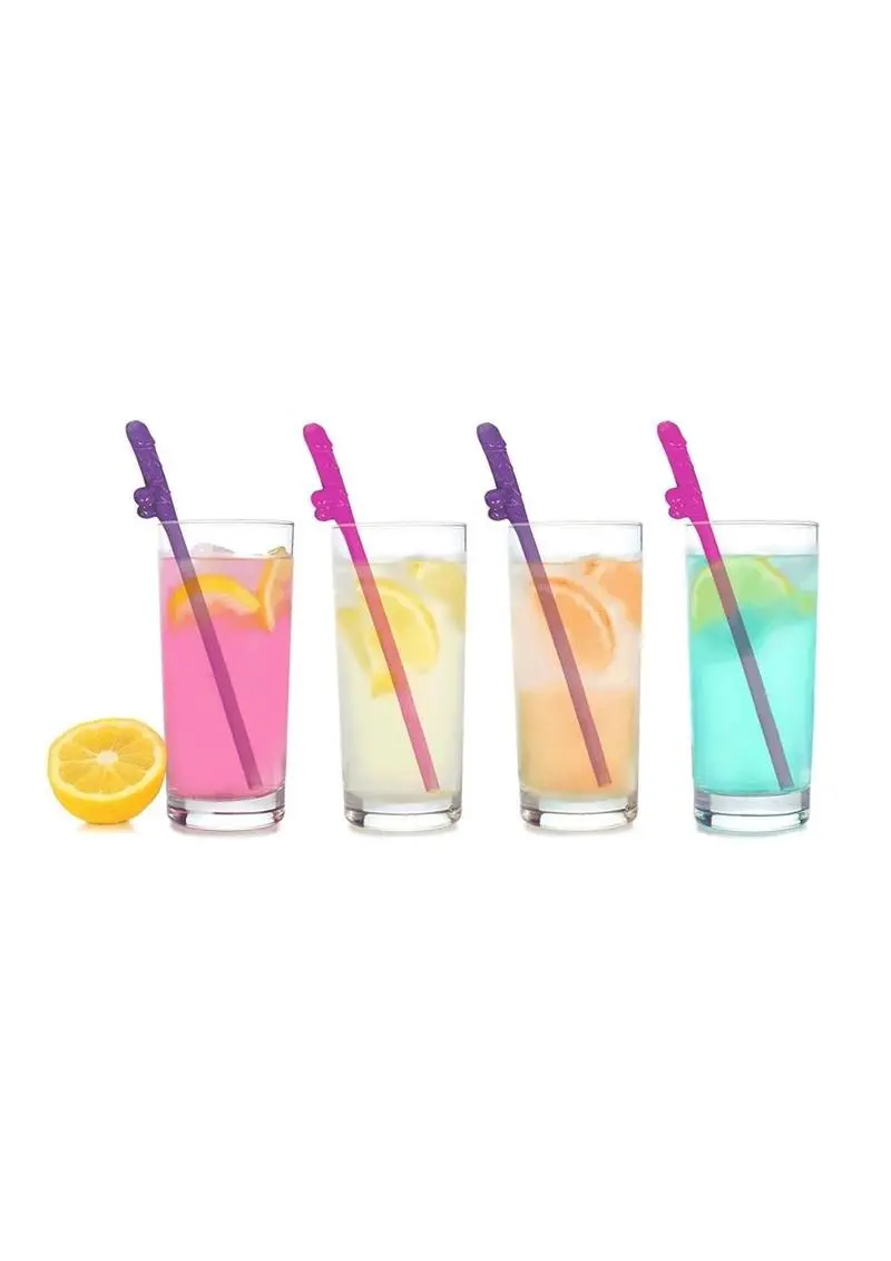 Super Fun Penis Party Straws (8 Per Pack) - Pink/Purple 1