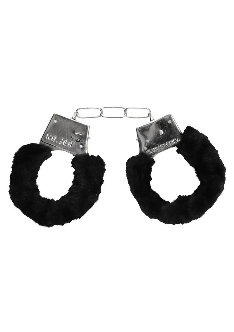 Ouch! Pleasure Furry Hand Cuffs With Quick Release Button - Black 1