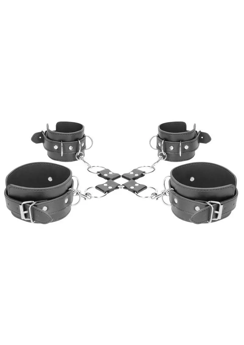 Ouch! Bonded Leather Hogtie With Hand And Ankle Cuffs - Black 1