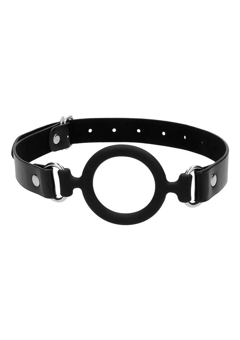 Ouch! Silicone Ring Gag With Adjustable Bonded Leather Straps - Black 1