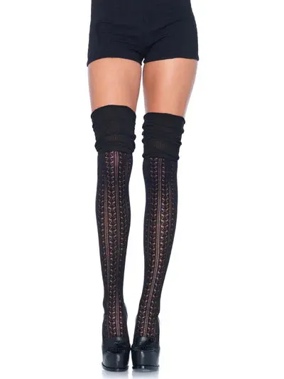Serena Pointelle Knee Scrunch Socks Black 1