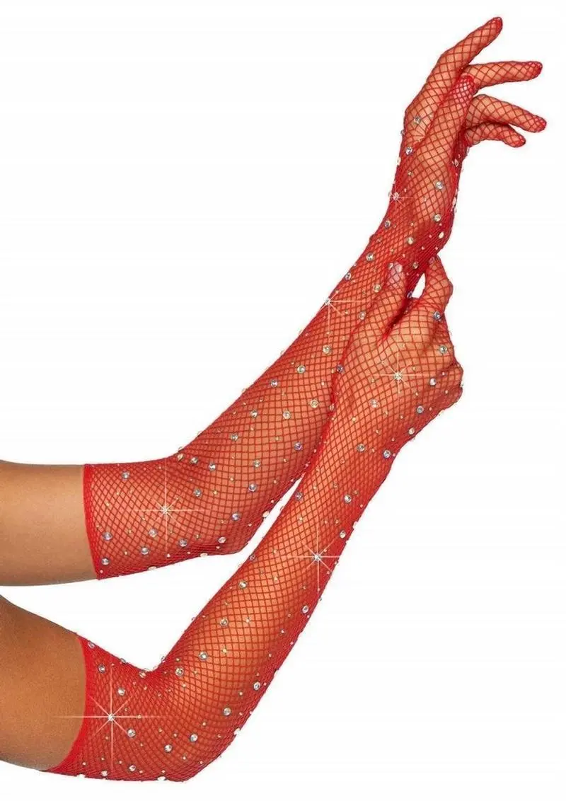 Leg Avenue Rhinestone Fishnet Opera Length Gloves - Os 1