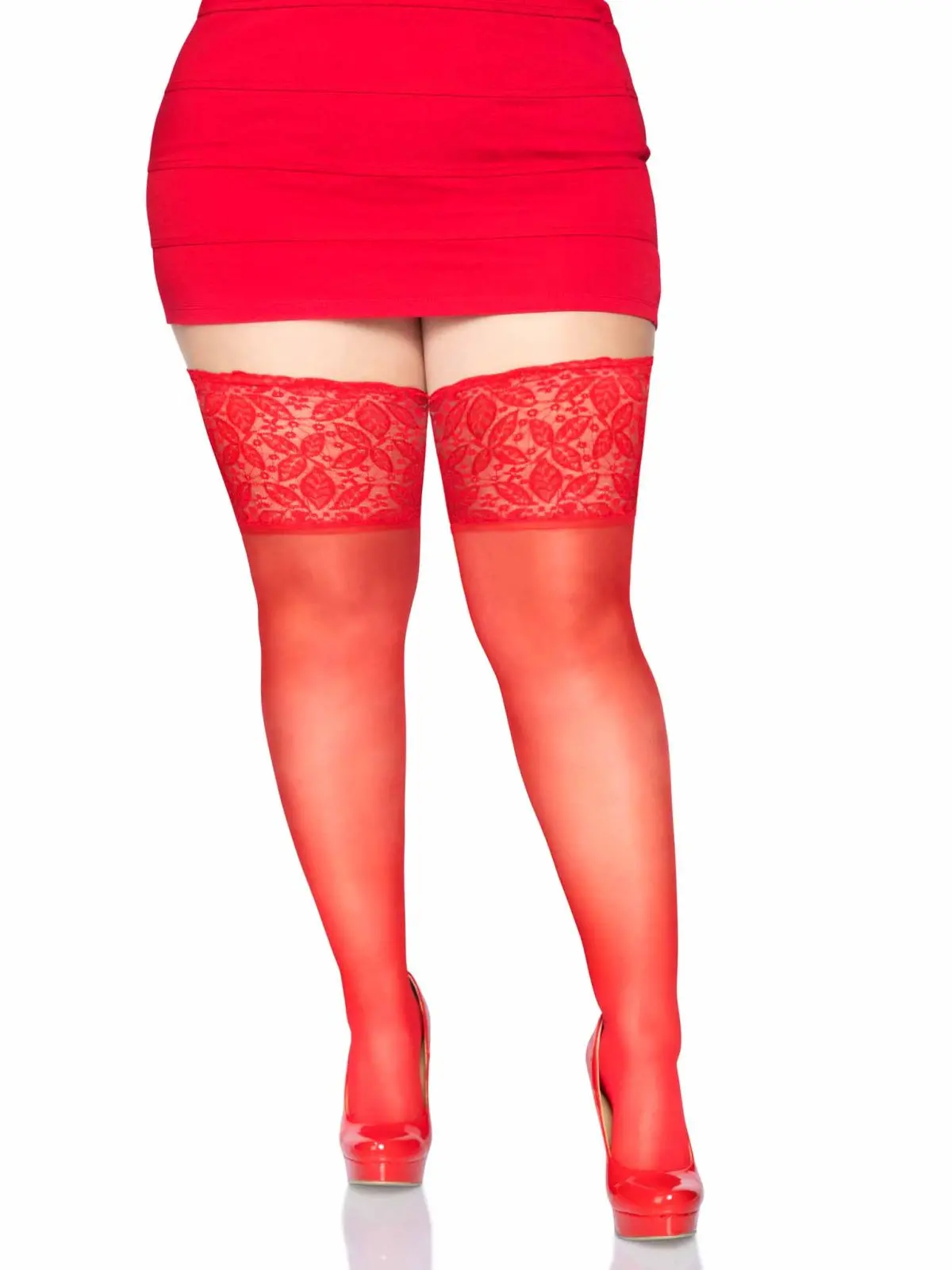 5" Lace Sheer Thigh High - O/Sq, Red 1