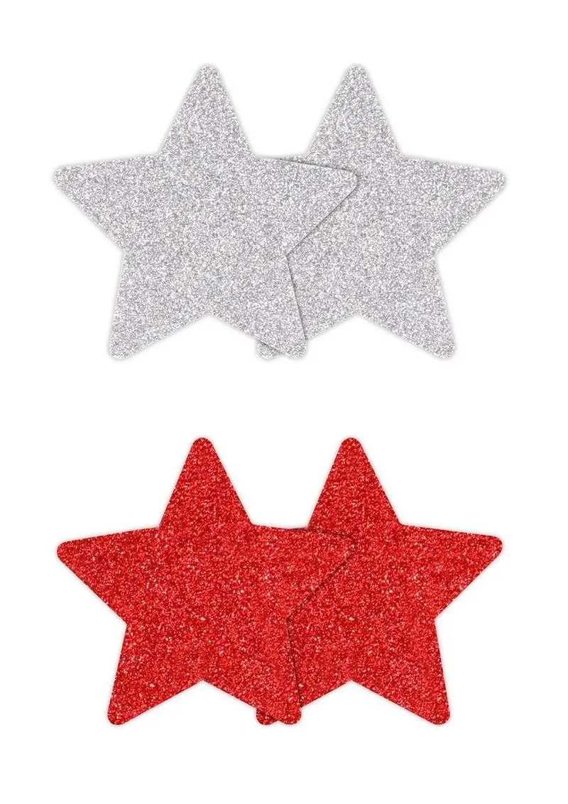 Pretty Pasties Glitter Stars - Red/Silver 1