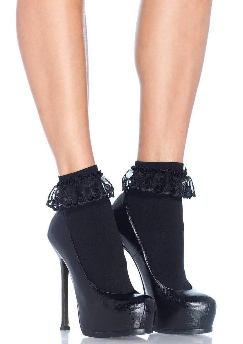 Leg Avenue Anklet With Lace Ruffle - Os - Black 1