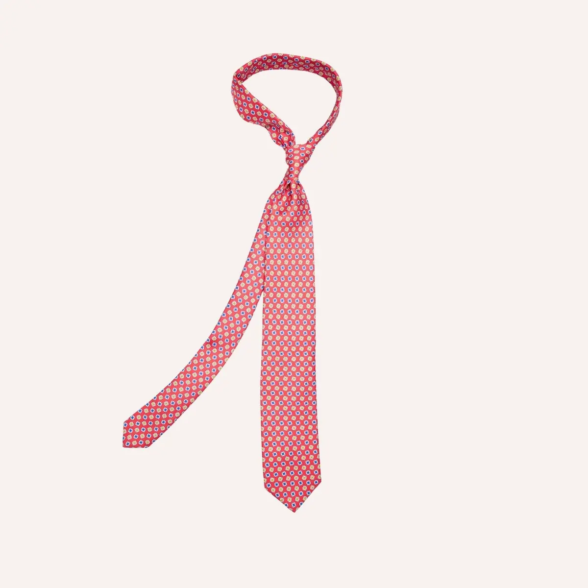 Red Flower Geometric Pattern Silk Tie 1