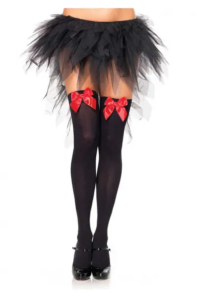 Leg Avenue Black Nylon Thigh Highs With Red Bow One Size 1