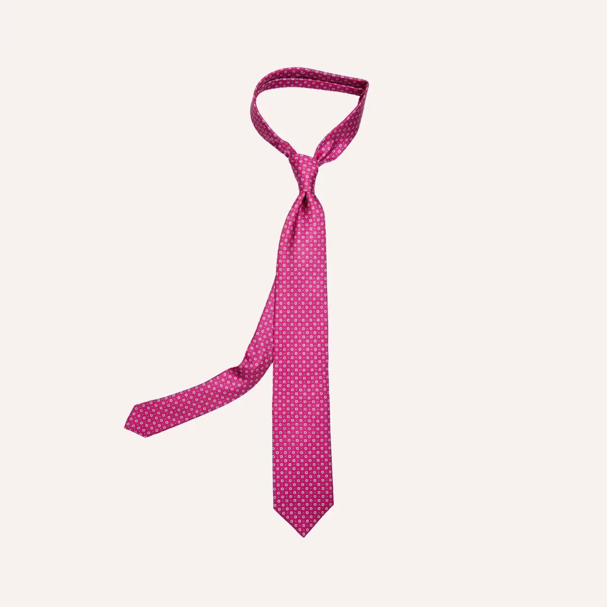 Ruby Red Micro Flower Geometric Pattern Silk Tie 1
