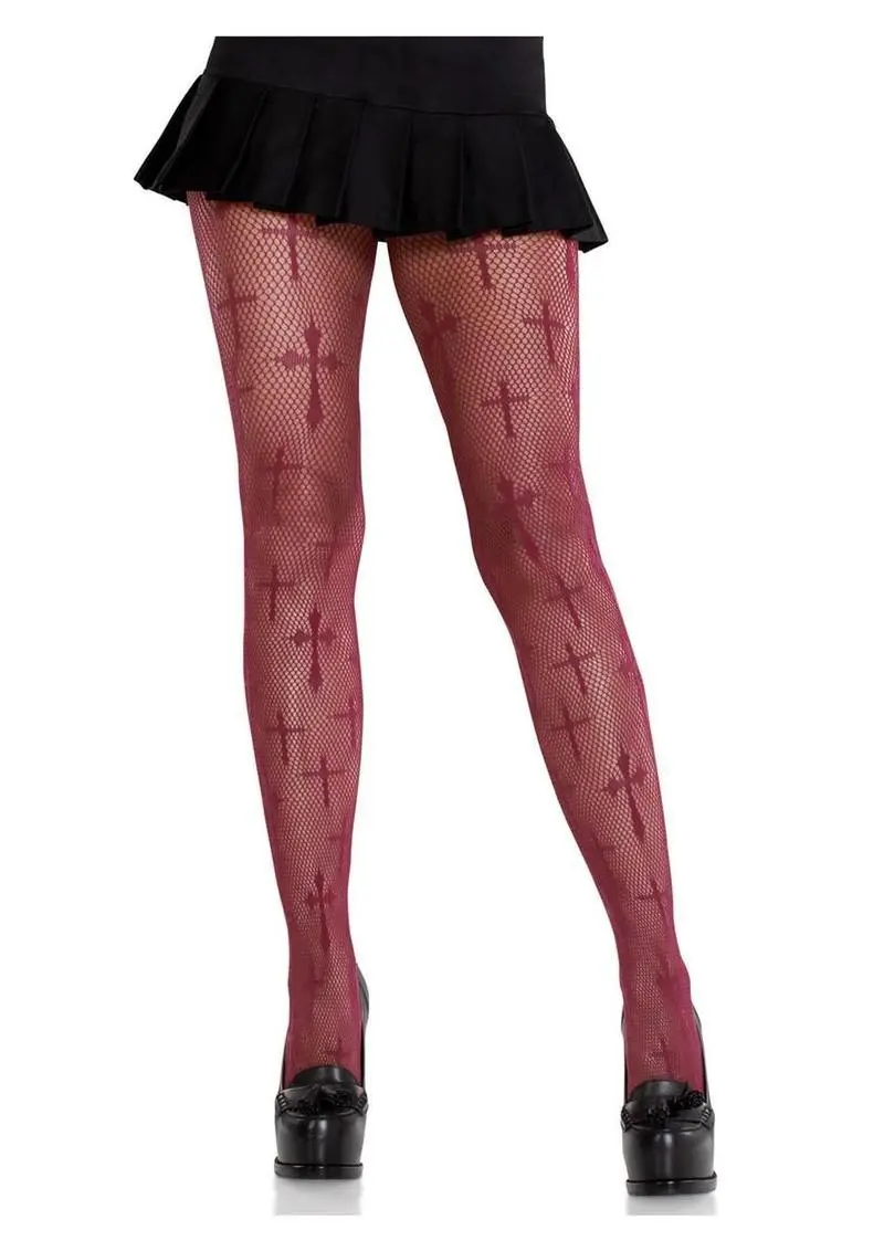 Leg Avenue Worship Me Cross Net Tights 1X-2X 1