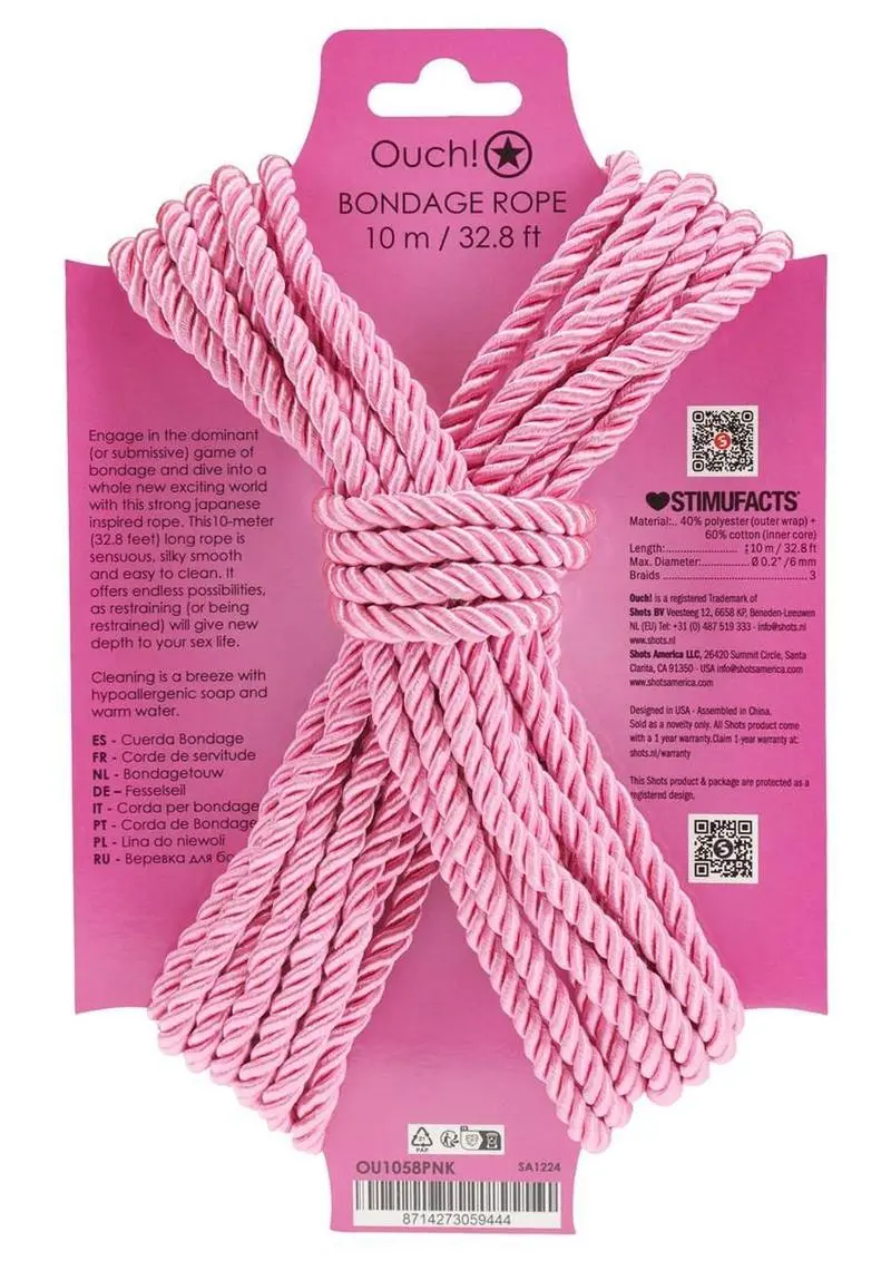 Ouch! Bondage Rope 10 Meter Nylon - Pink 1