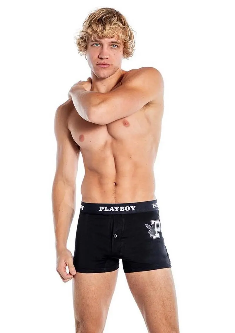 Playboy Mens Varsity Boxer Briefs - Black/White 1