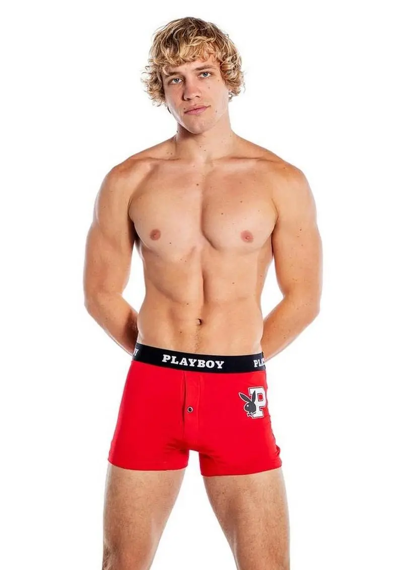 Playboy Mens Varsity Boxer Briefs - Red/White 1