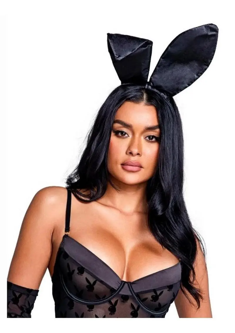 Playboy Satin Bunny Ears - Black 1