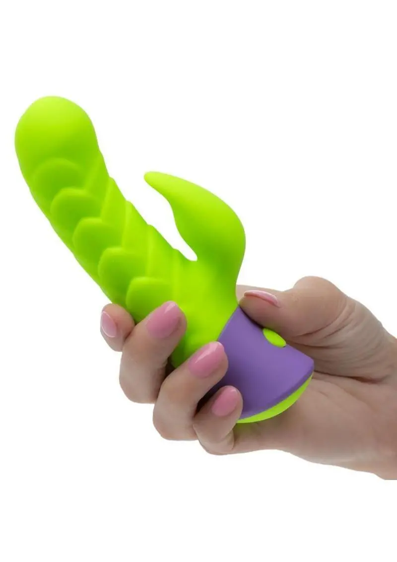 Rave Dragon G Rechargeable Silicone Dual Vibrator - Green/Purple 2