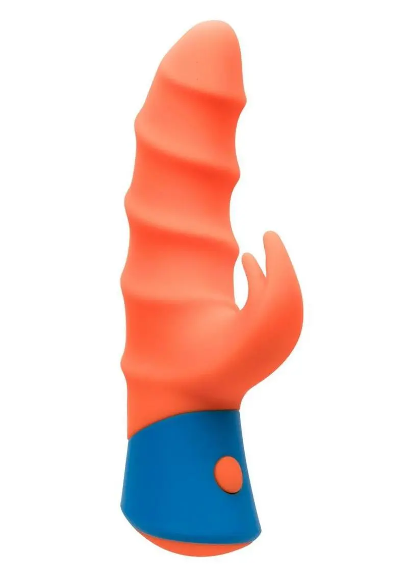 Rave Tickler Rechargeable Silicone Vibrator With Clitoral Stimulator - Orange/Blue 1