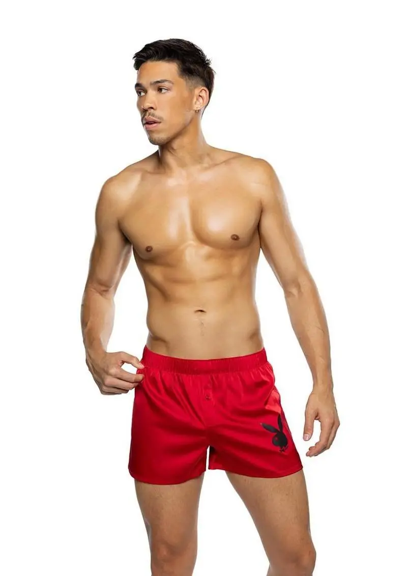 Playboy Men's Burnout Bunny Boxer Briefs  - Red 1