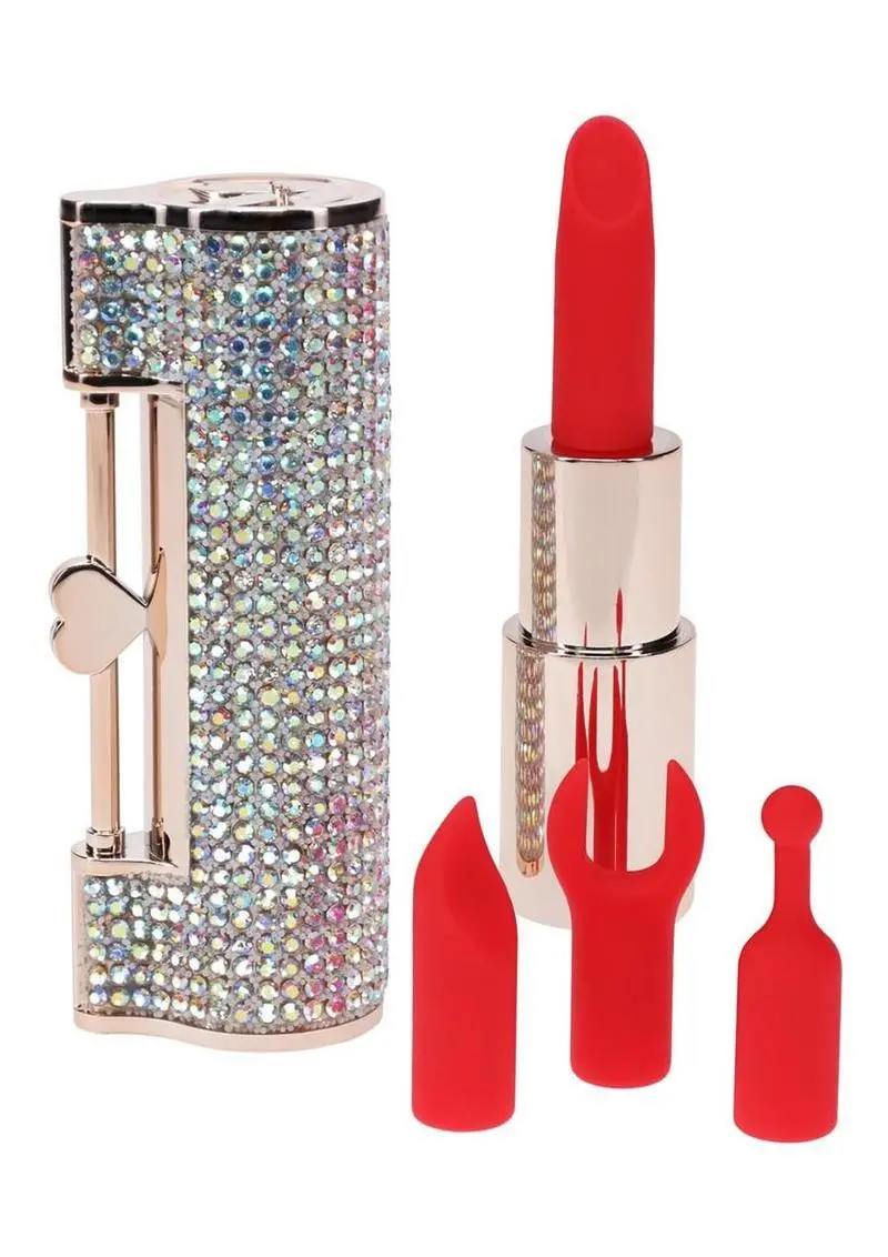 Loveline Diamond Lipstick Rechargeable Silicone Vibrator With Interchangeable Heads - Rainbow 1