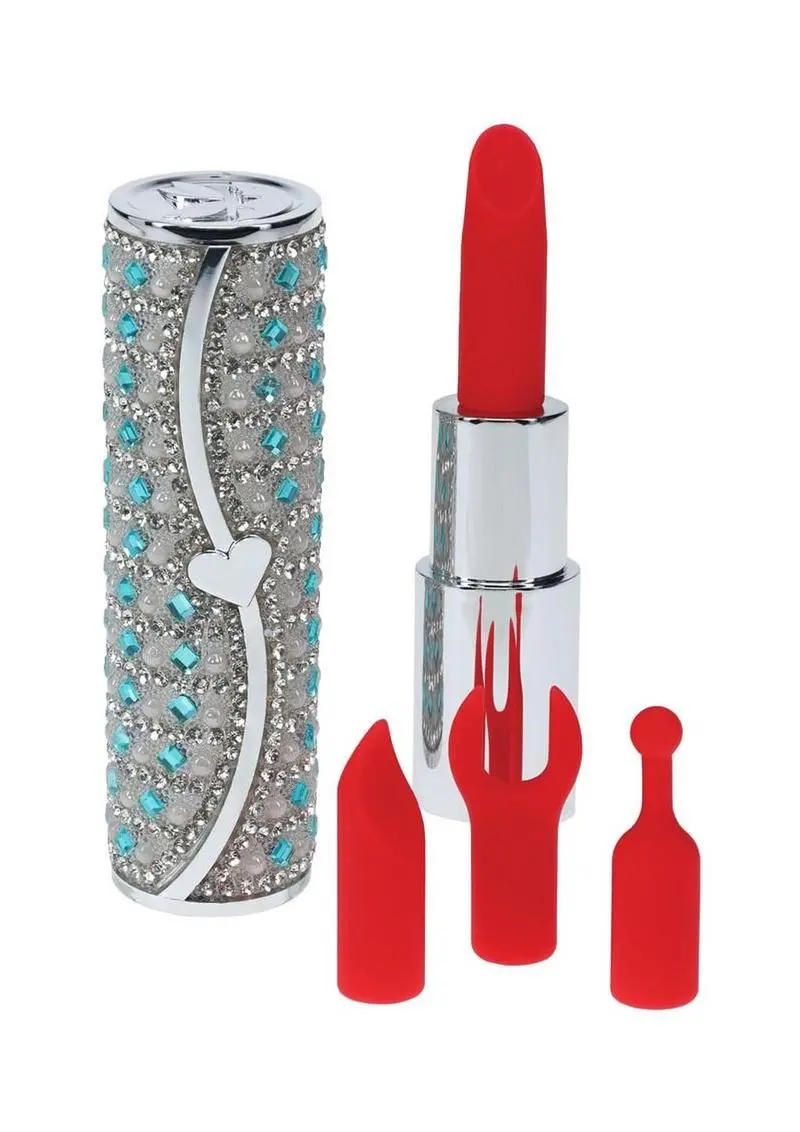 Loveline Tiffany Lipstick Rechargeable Silicone Vibrator With Interchangeable Heads - Blue 1