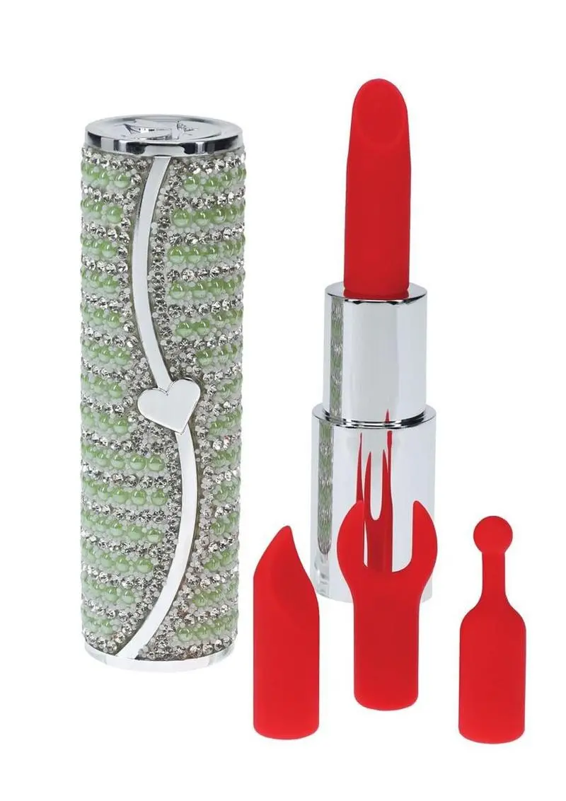 Loveline Candy Lipstick Rechargeable Silicone Vibrator With Interchangeable Heads - Green 1