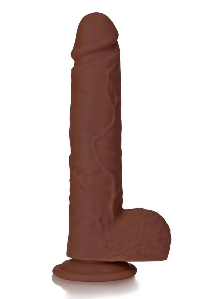 Realrock Realistic Skin Straight Realistic Dildo With Balls And Suction Cup 9In - Chocolate 1