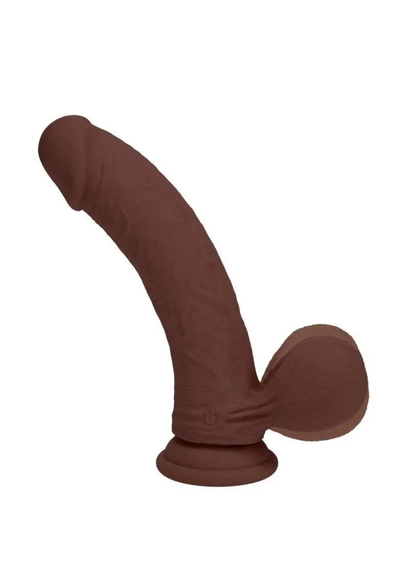 Realrock Rechargeable Silicone Dual Layered Vibrating Curved Dildo With Weighted Balls 6In - Chocolate 1