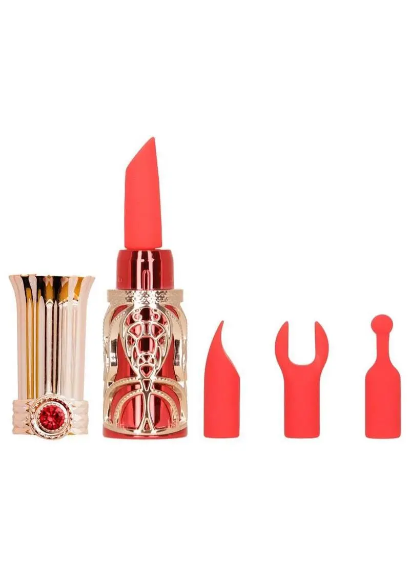Ruby Kiss Lipstick Rechargeable Silicone Clitoral Stimulator Set - Red/Rose Gold 1
