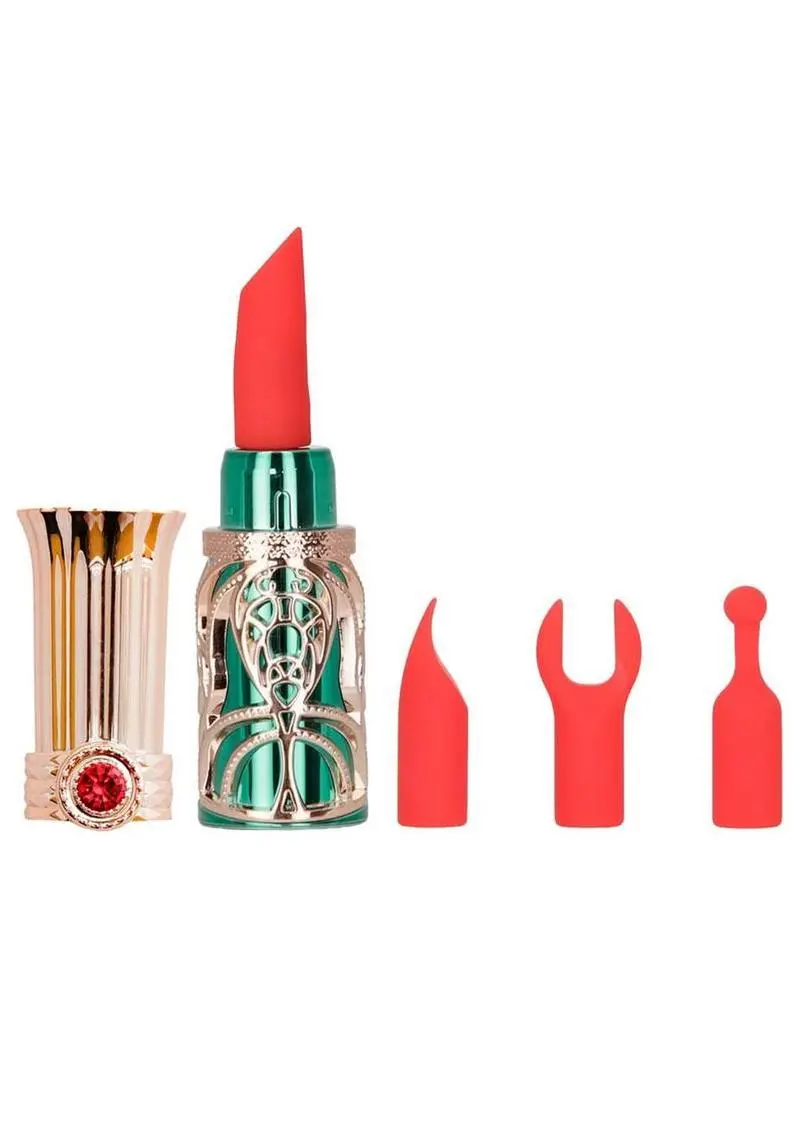 Emerald Kiss Lipstick Rechargeable Silicone Clitoral Stimulator Set - Green/Rose Gold 1