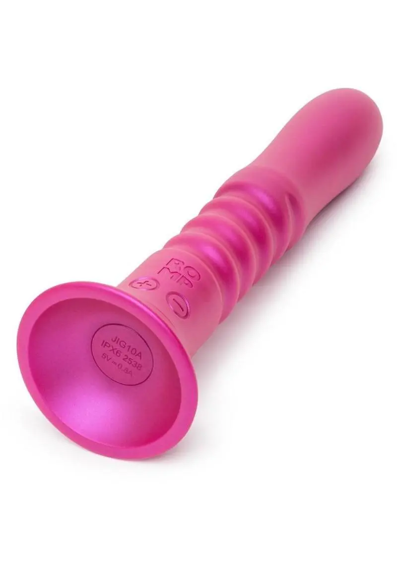 Romp Jiggle Rechargeable Silicone Thrusting Vibrating Dildo With Suction Cup - Pink 1