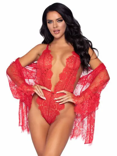 Love Affair Lace Robe & Teddy Set 1