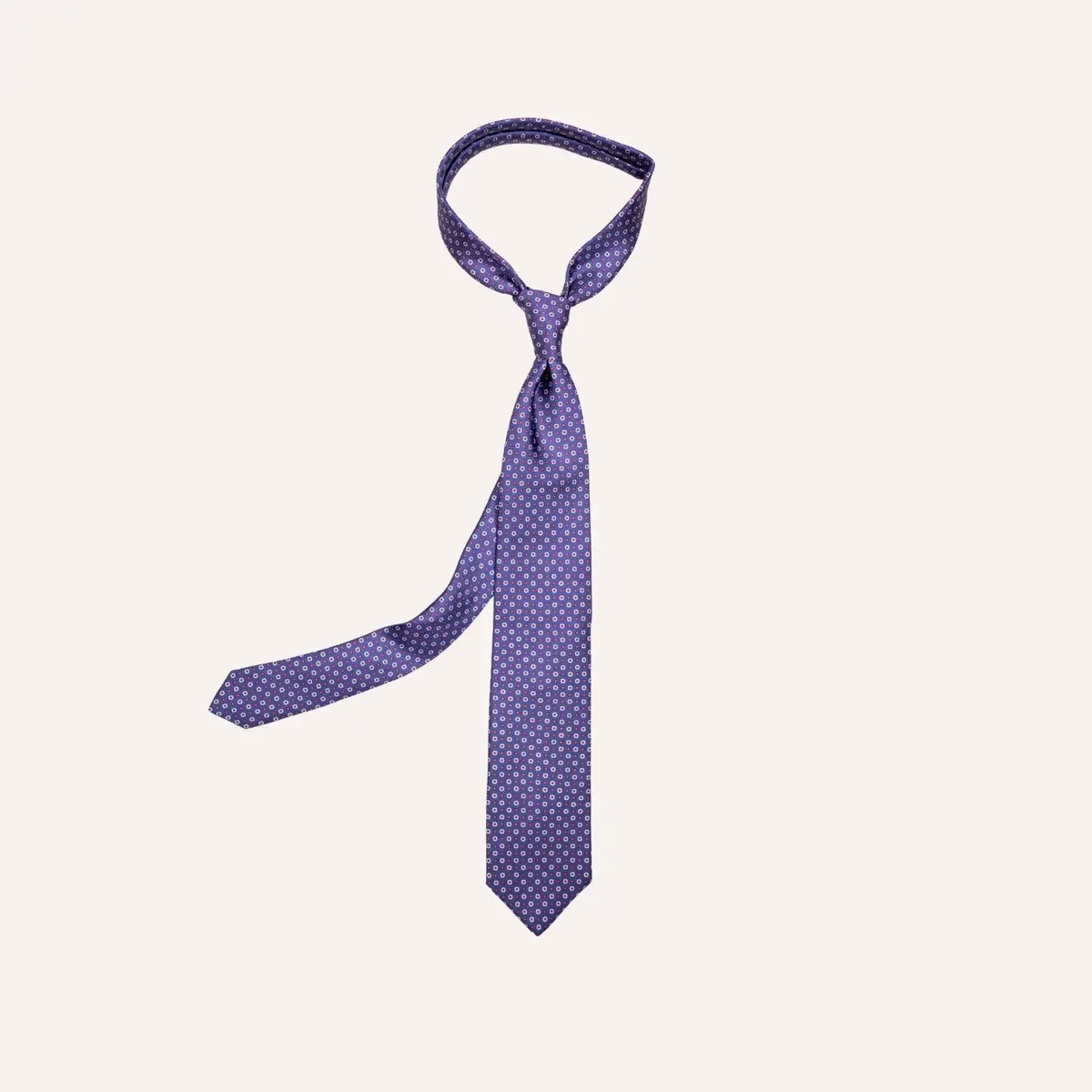 Blue Micro Flower Geometric Pattern Silk Tie 1