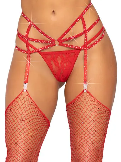 8885 Strappy Elastic Rhinestone Garter Belt With O Ring Detail 1