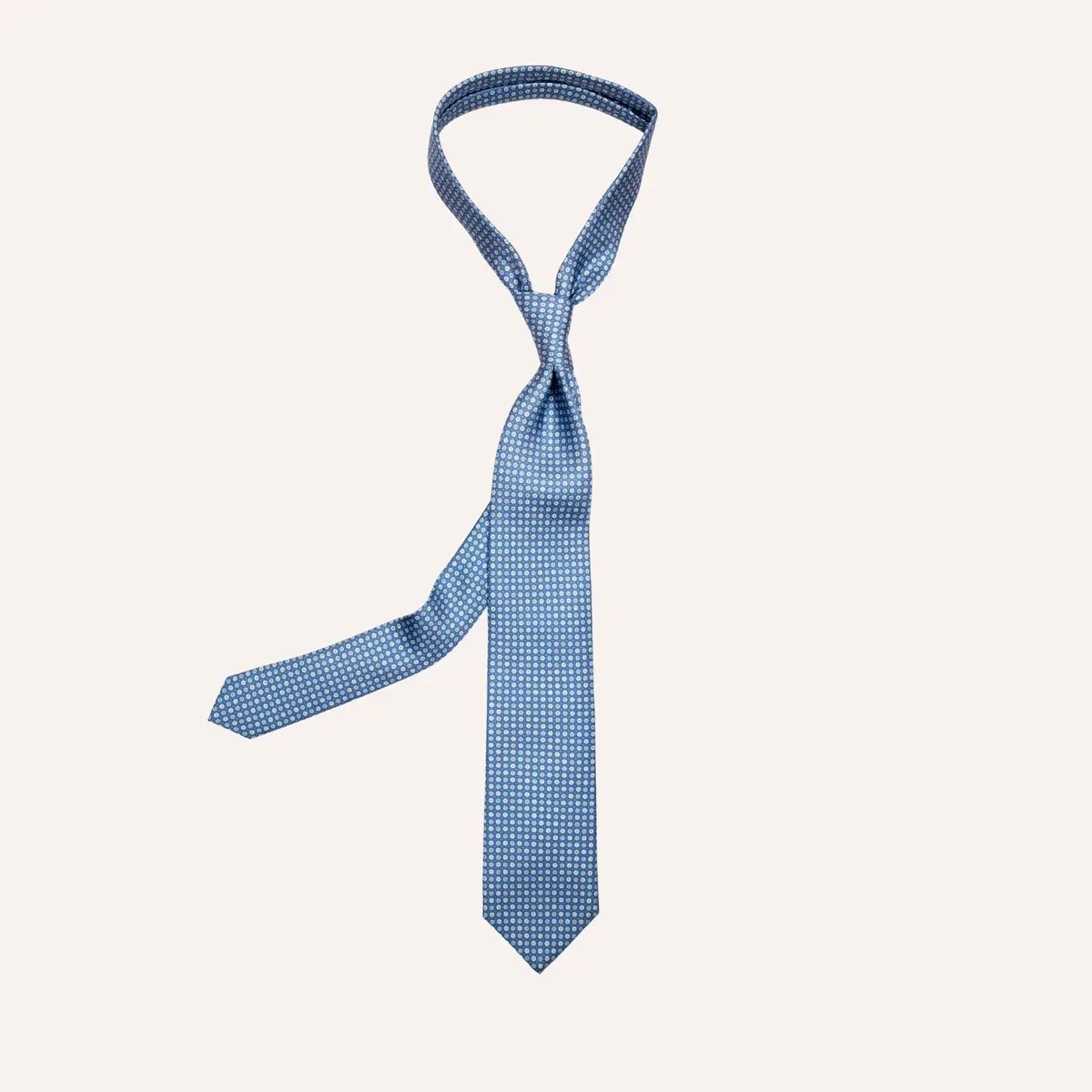 Green & Blue Micro Flower Geometric Pattern Silk Tie 1