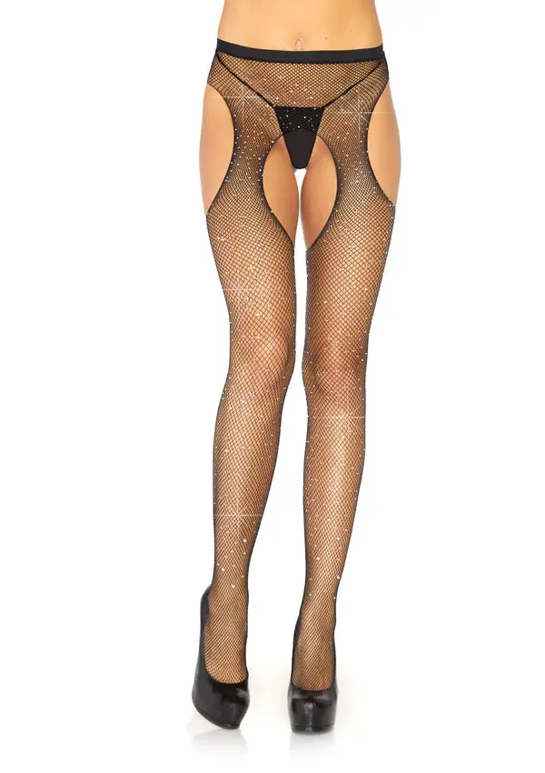 Casey Rhinestone Fishnet Suspender Pantyhose 1