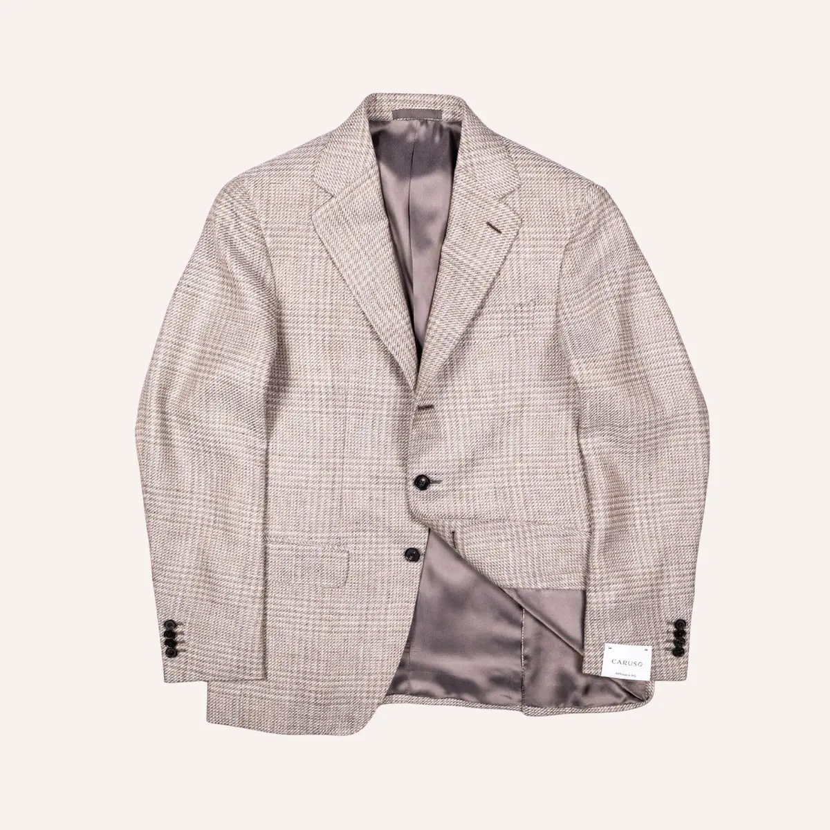 Greige Glencheck Wool Linen Blazer 1