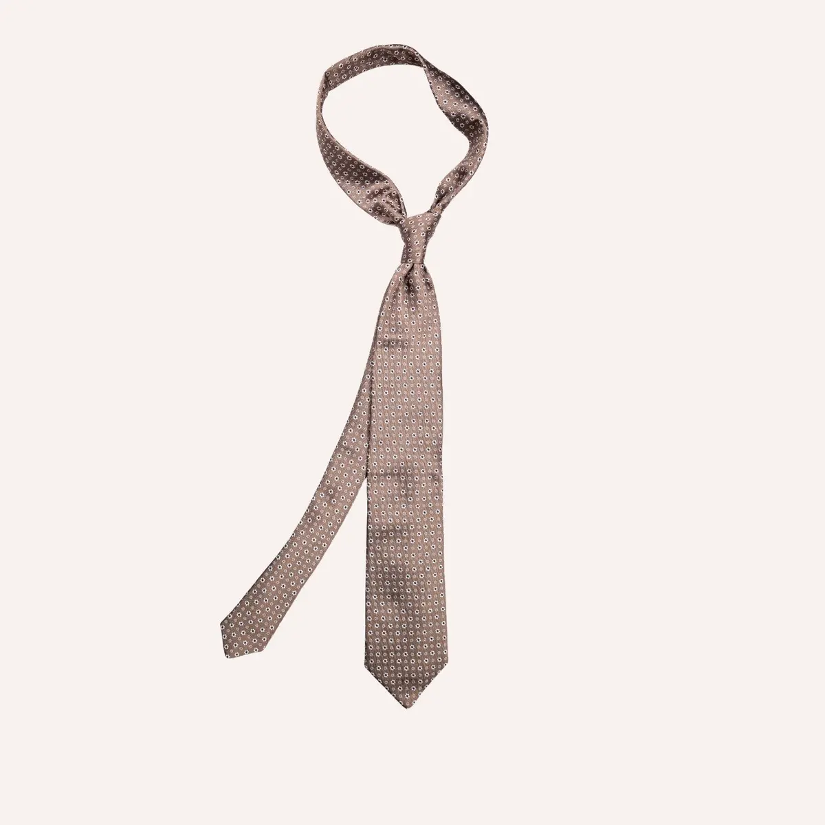 Taupe Flower Geometric Pattern Silk Tie 1
